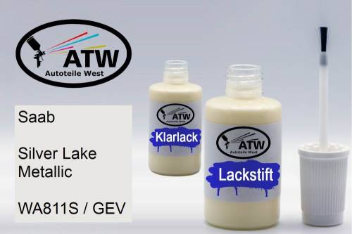 Saab, Silver Lake Metallic, WA811S / GEV: 20ml Lackstift + 20ml Klarlack - Set, von ATW Autoteile West.